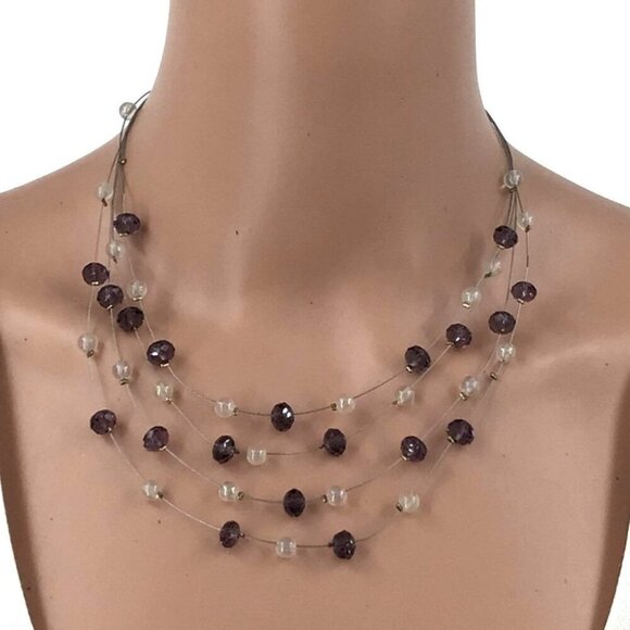 Avon NWT Necklace Silver Tone Wire Purple Beaded - Picture 1 of 3